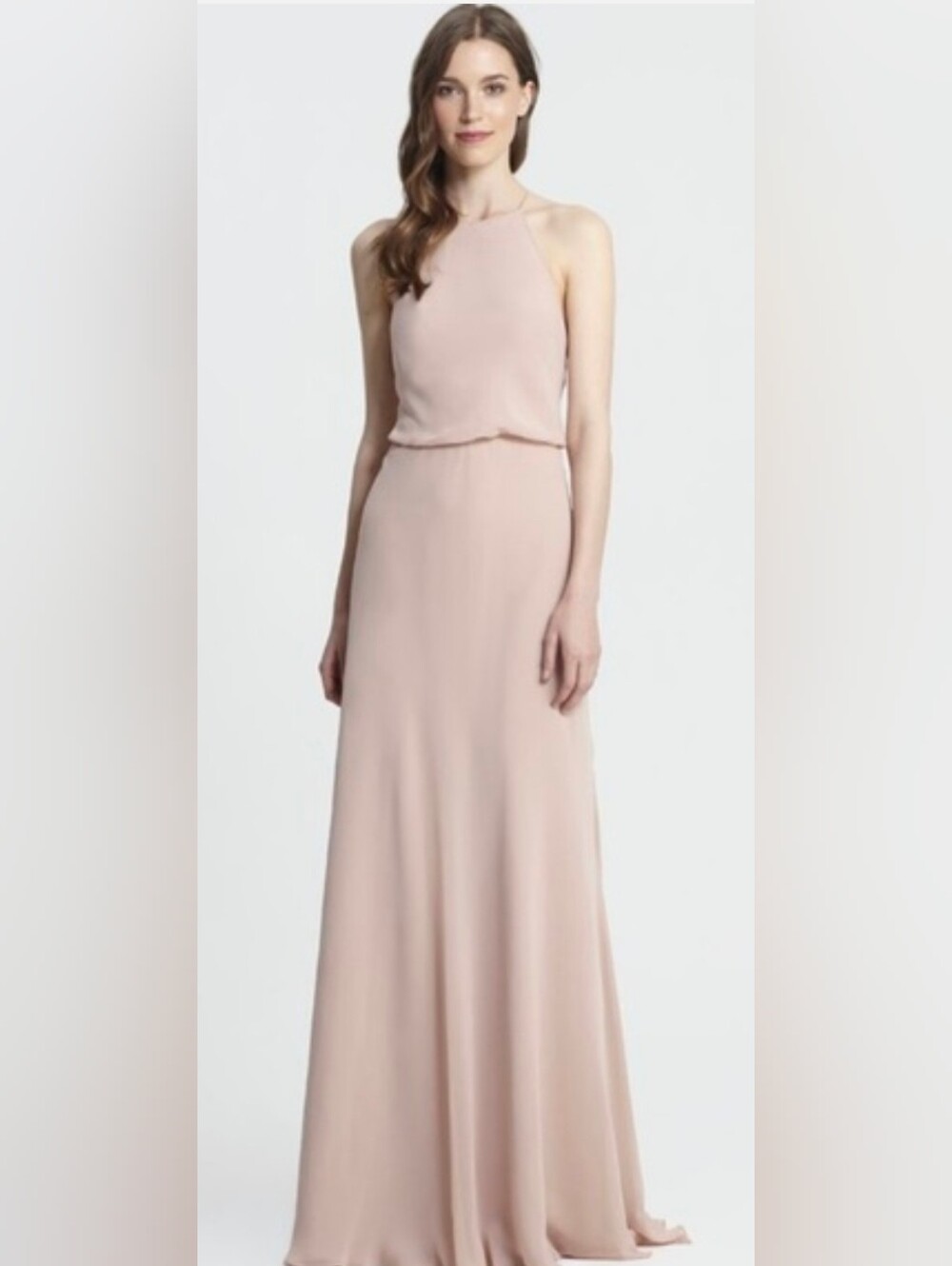 Monique Lhuillier Blush Pink Valerie Halter Sleeveless Maxi Gown Dress Size 14